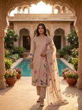 Beige Appliqué Floral Straight Kurta