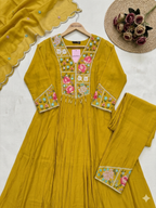 yellow embroidered Anarkali suit