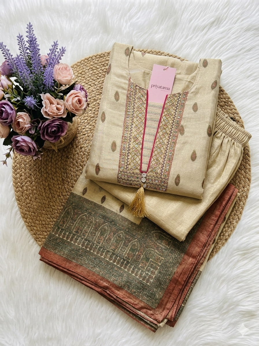 Libas Ivory Printed Silk Blend Kurta Set